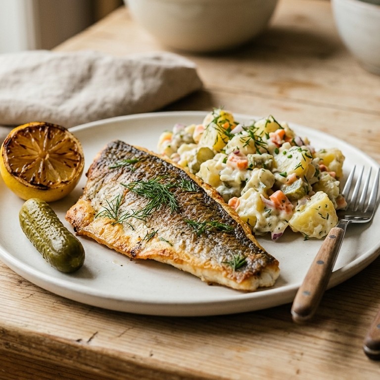Snoekbaars met aardappelsalade