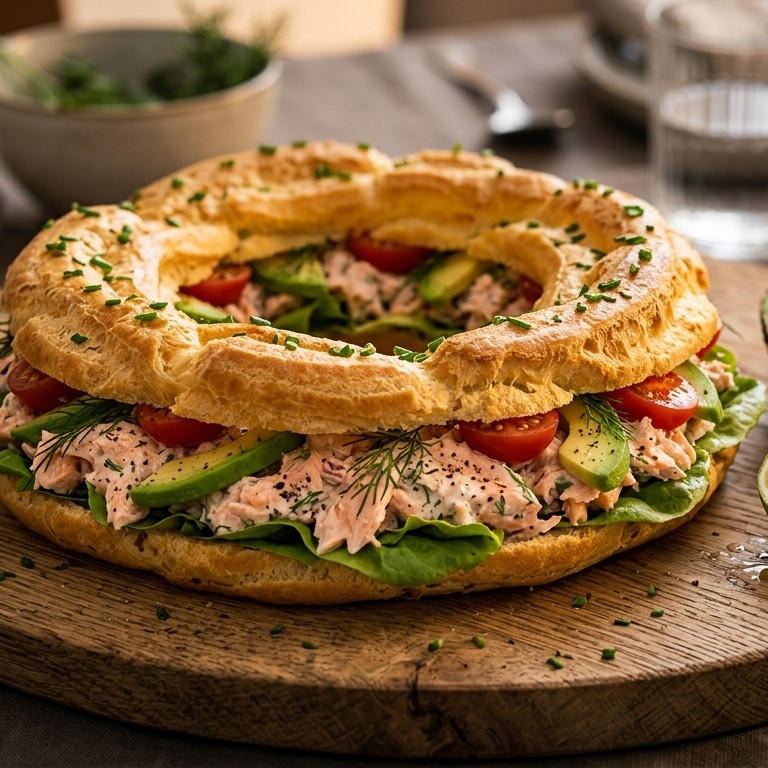 Soesjeskrans met zalmsalade en avocado
