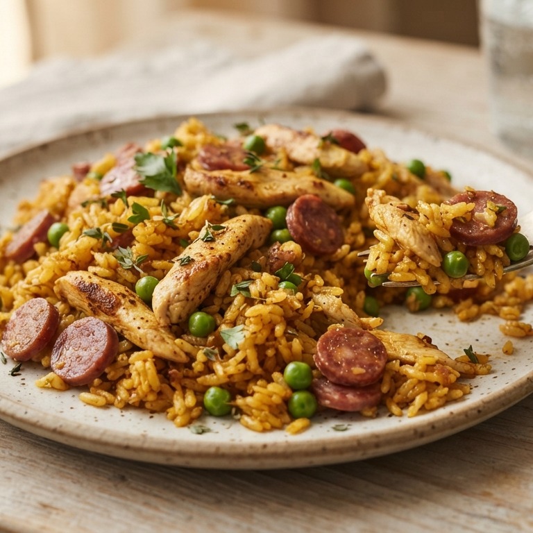 Spaanse rijst met kip en salami