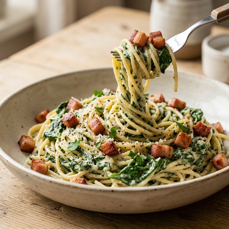 Spaghetti ala creme spinazio