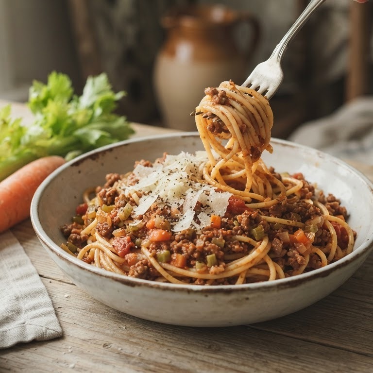 Spaghetti bolognese met bleekselderij