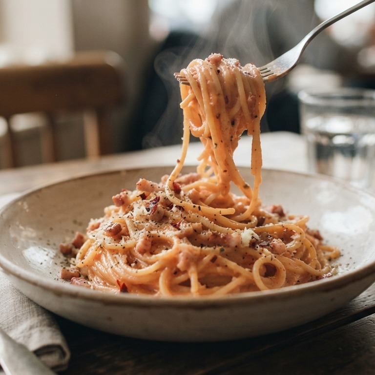 Spaghetti in tomatenroomsaus en wodka