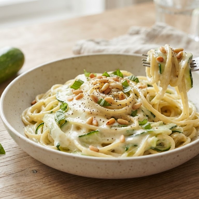Spaghetti met courgettes en romige kaassaus