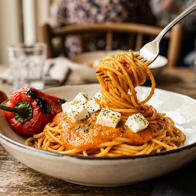 Spaghetti met paprikasaus