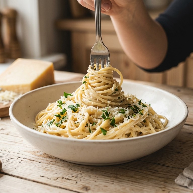 Spaghetti met peterselie en room