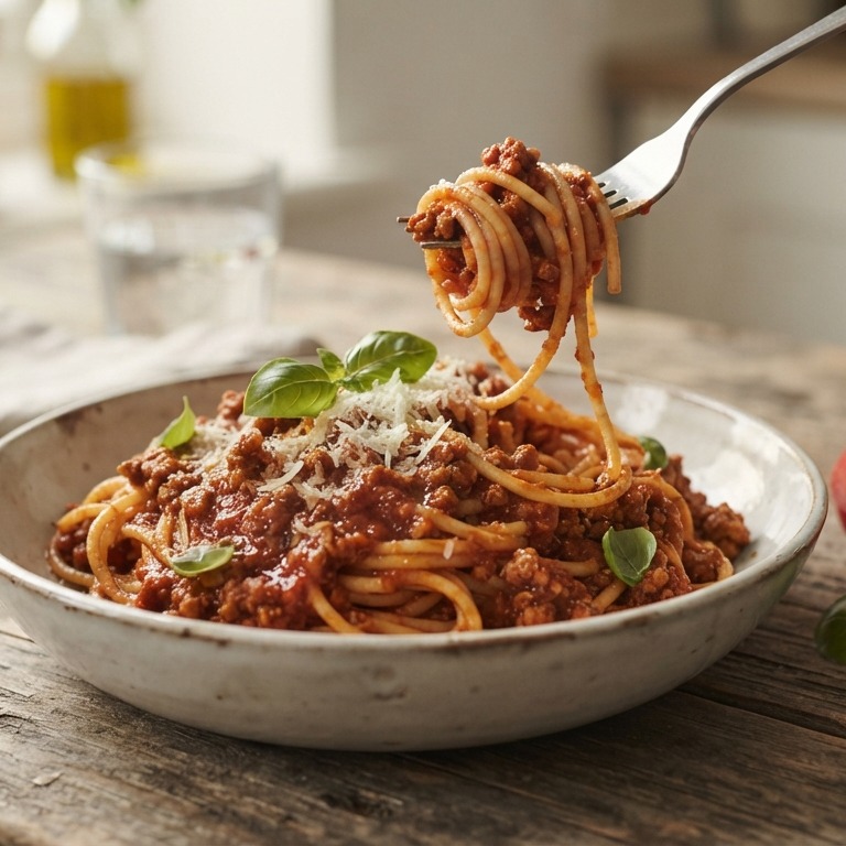 Spaghetti met Rietjes groentensaus en vegetarisch fijngehakt