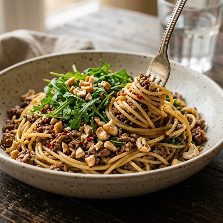 Spaghetti met rucola en cashewnoten