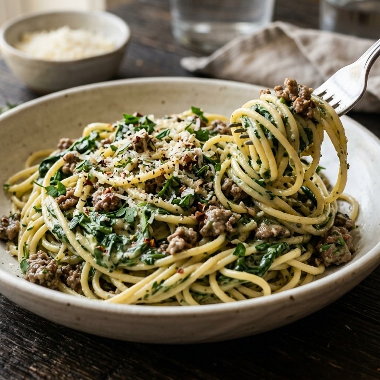 Spaghetti met spinazie
