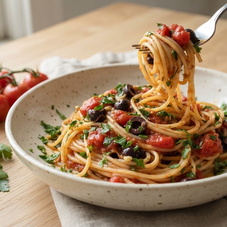 Spaghetti met tomaten-peterseliesaus