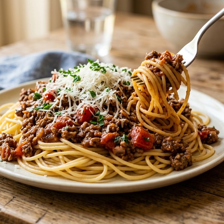 Spaghetti met tomaten-rundergehaktsaus