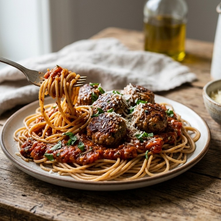 Spaghetti met tomatensaus en balletjes
