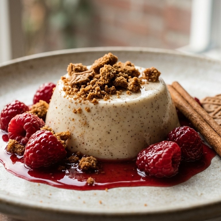 Speculaaspanna- cotta met warme frambozen