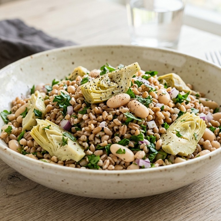 Speltsalade met artisjokharten en witte bonen