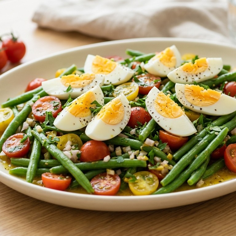 Sperziebonensalade met ei en kerriedressing