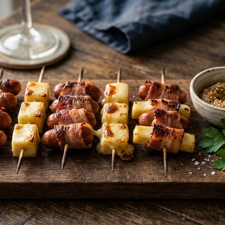 Spies van spek, cocktailworstjes en gruyere