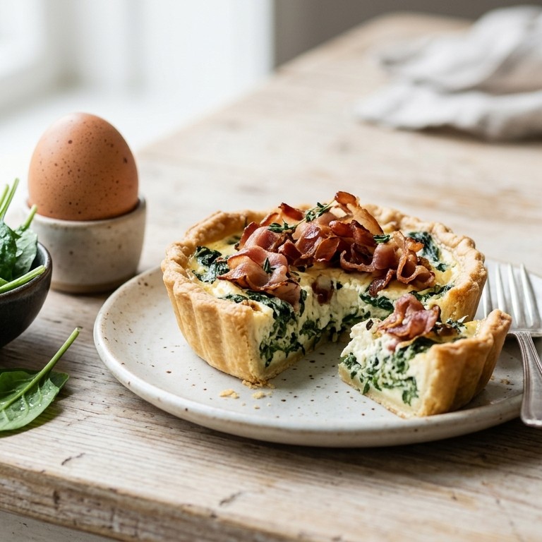 Spinazie/geitenkaas taartje met pancetta