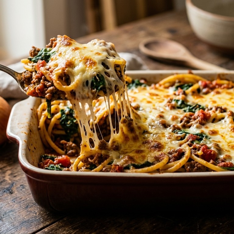 Spinazie-pastaschotel met gehakt