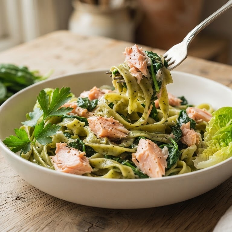 Spinaziepasta met zalm