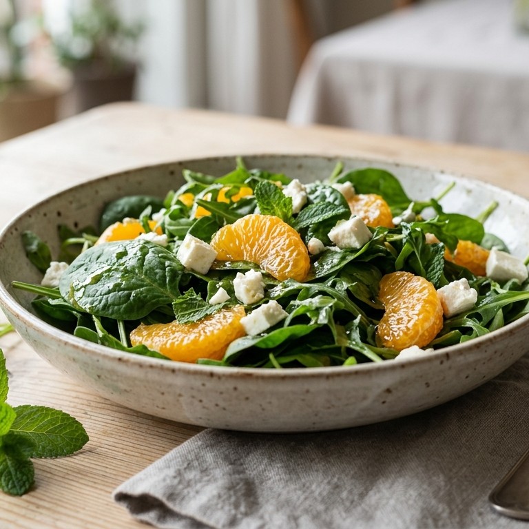 Spinaziesalade met sinaasappel en feta