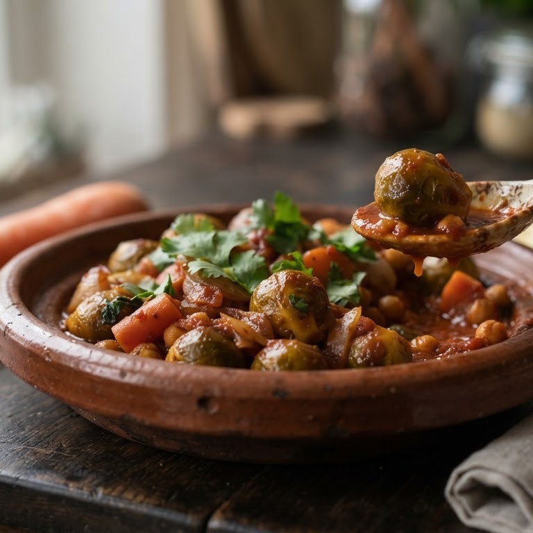 Spruitjes in kruidige tomatensaus