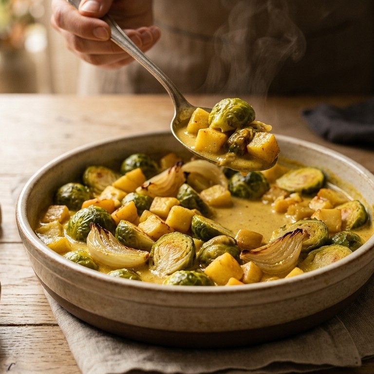 Spruitjes met appel in kerriesaus