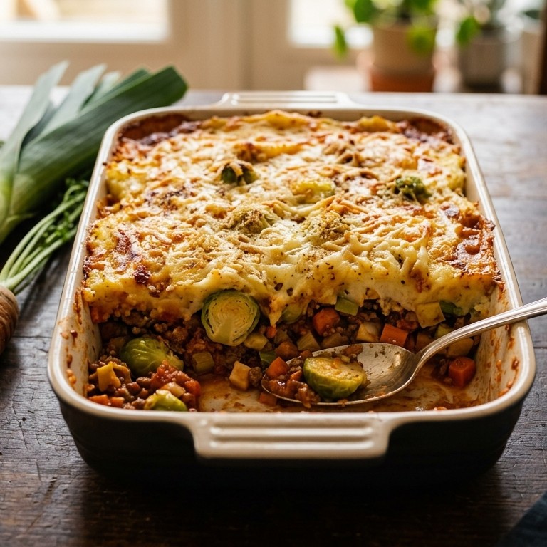 Spruitjesschotel met bolognesesaus uit de oven