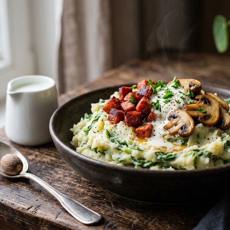 Stamppot andijvie met chorizo en champignons