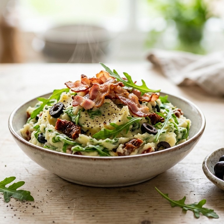 Stamppot met rucola en bacon