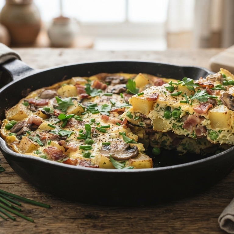 Stevige boerenomelet met tuinkruiden
