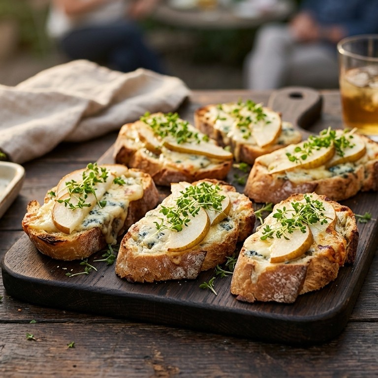 Stokbrood met danish blue en peer