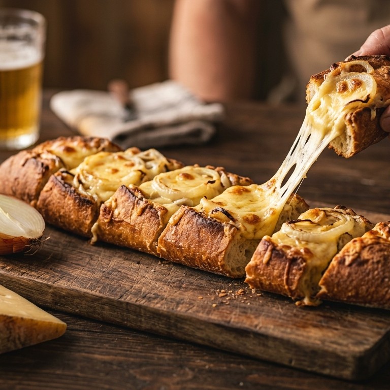 Stokbrood met kaas en ui