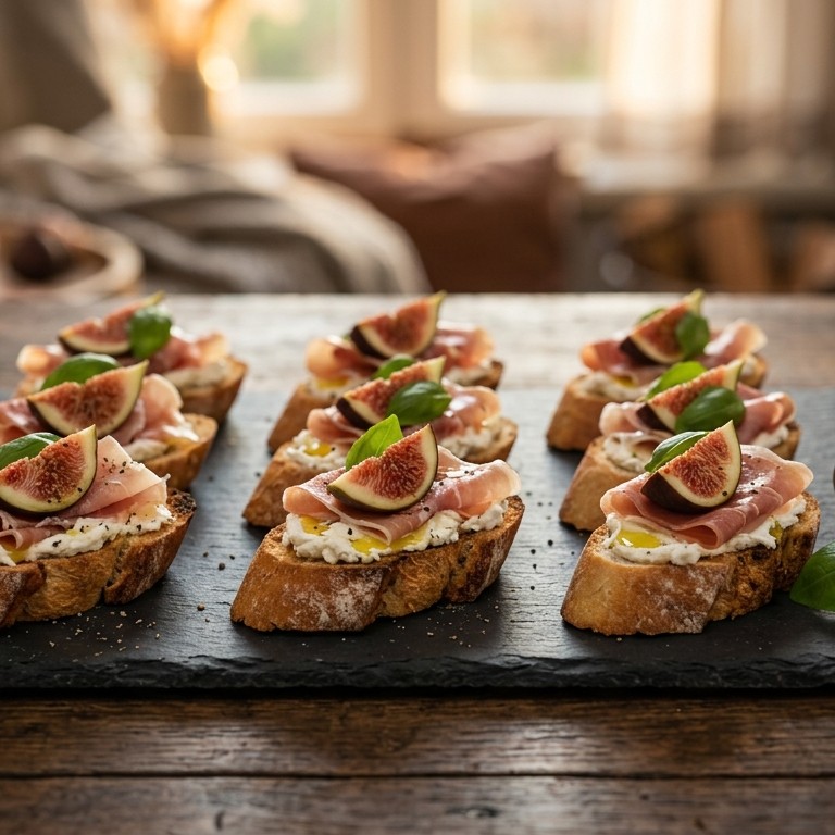 Stokbroodhapje met geitenkaas en parmaham