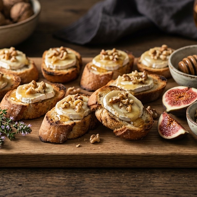 Stokbroodje honing, geitenkaas en walnoten