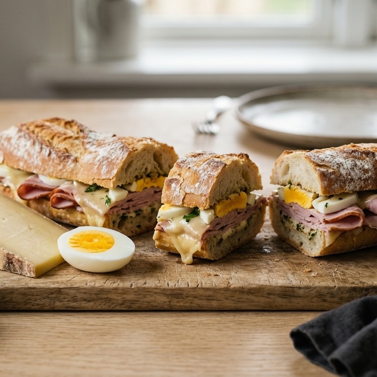 Stokbroodje met gruyere, ham en ei