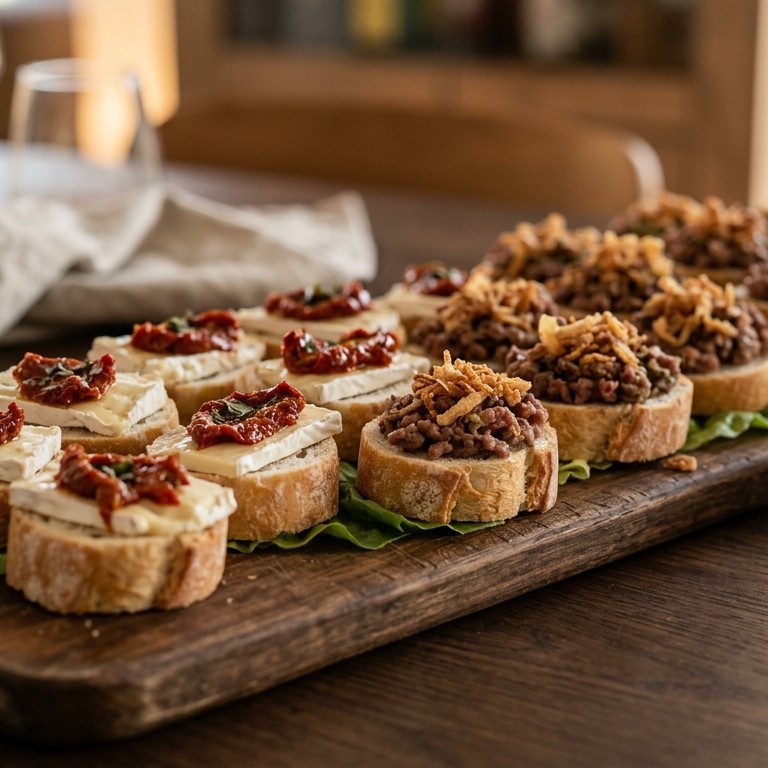 Stokbroodjes met roomkaas en tartaar voor buffet