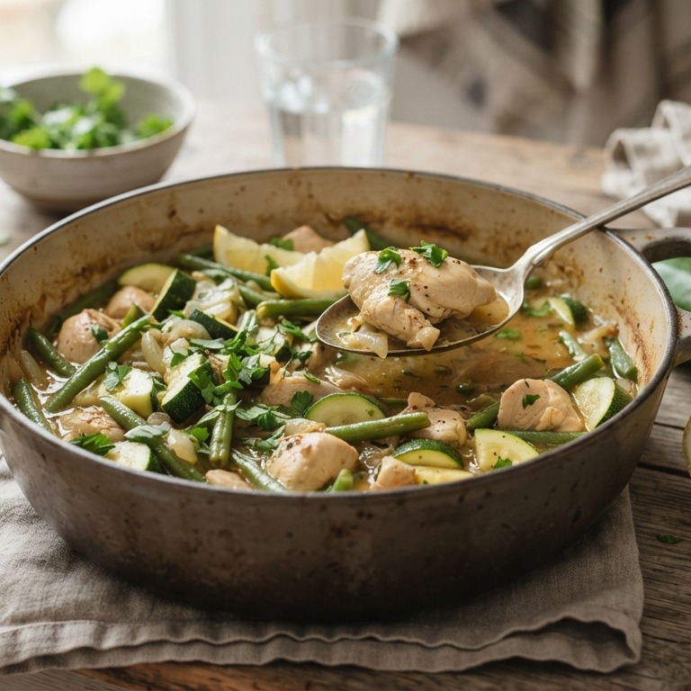 Stoofgerecht  met kip, courgette en sperziebonen