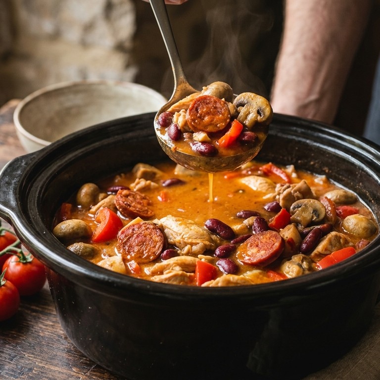 Stoofpotje van kip/champignons/chorizo (slow-cooker)