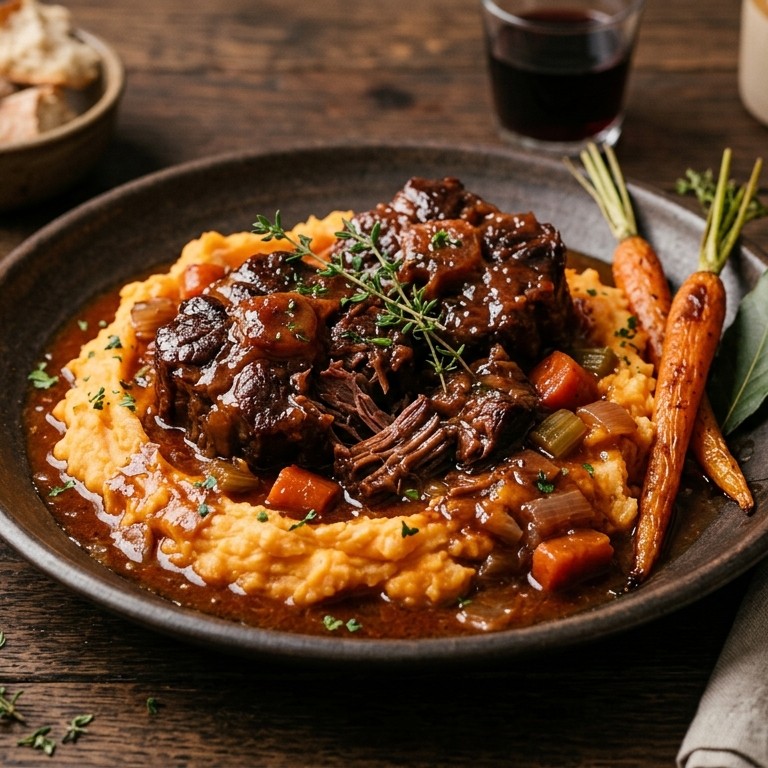 Stoofpotje van ossenstaart met wortelpuree