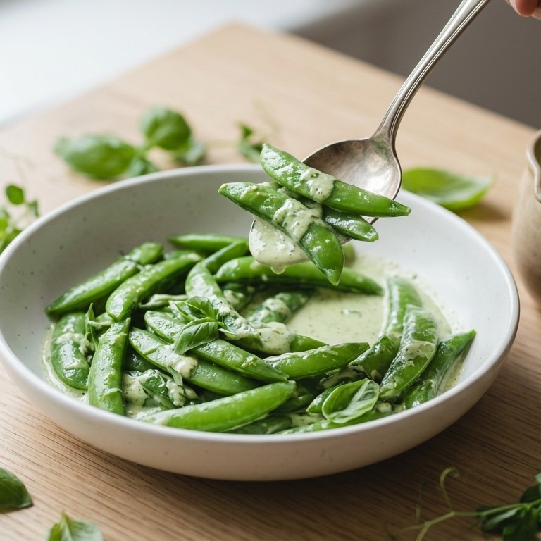 Sugar snaps met room-basilicumsaus