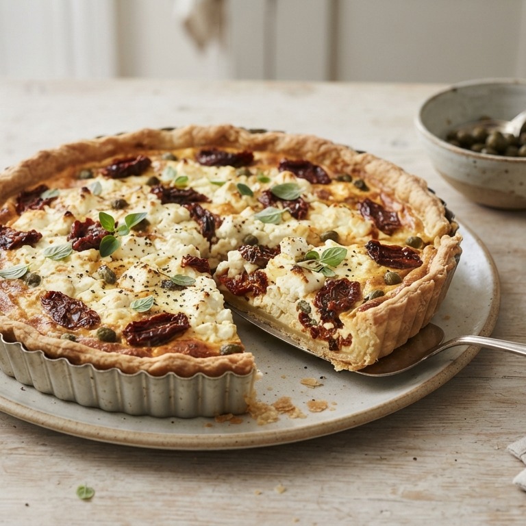 Taart met feta en gedroogde tomaten