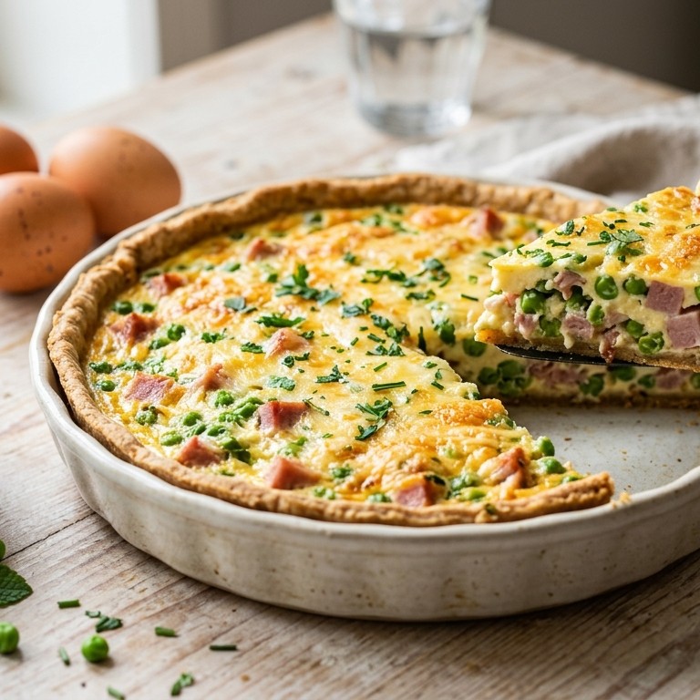Taart met ham en tuinerwten