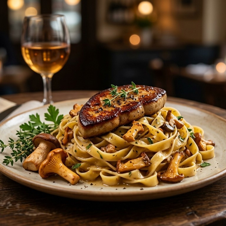 Tagliatelle met bospaddestoelen en ganzenlever