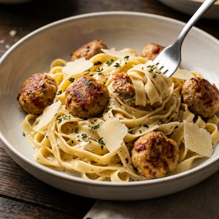 Tagliatelle met gehaktballetjes en roomsaus