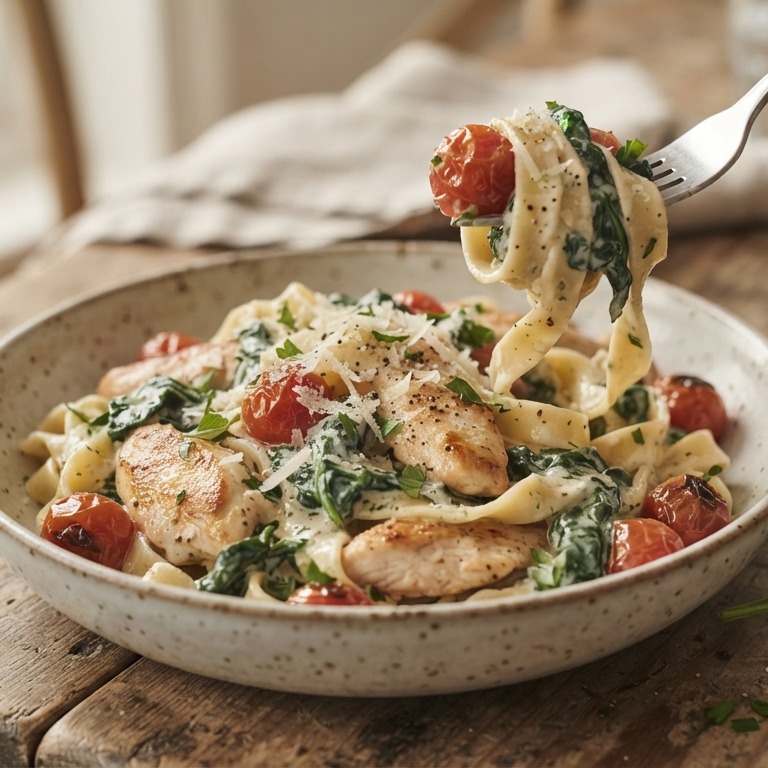 Tagliatelle met kip en spinazie