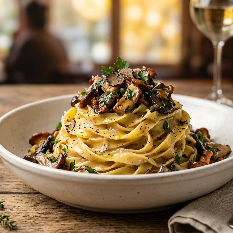 Tagliatelle met paddensstoelen en truffelsaus