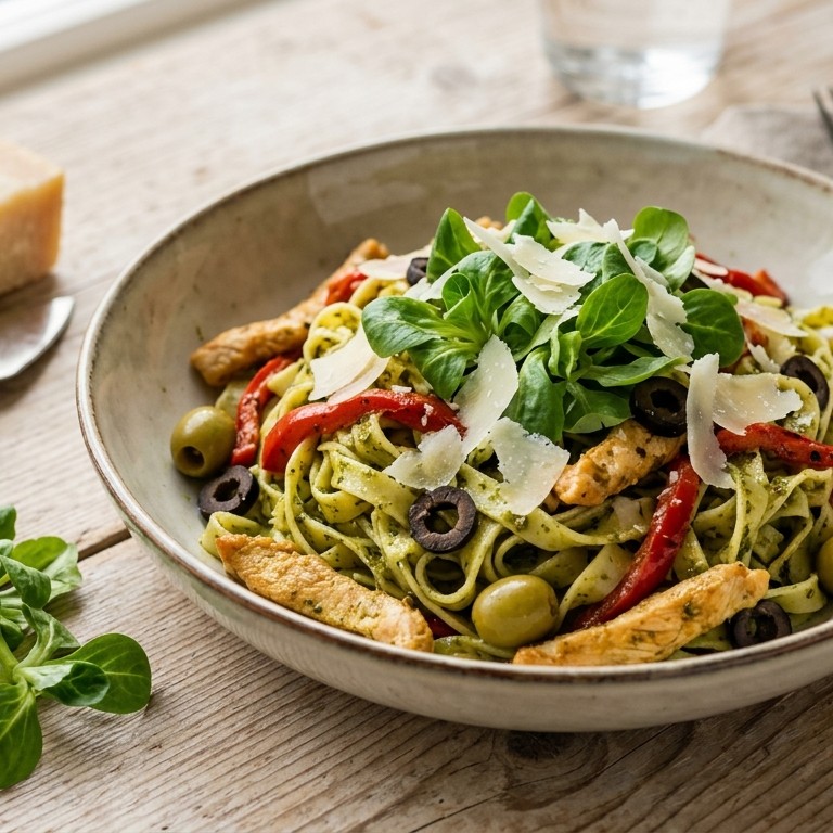 Tagliatelle met paprika en olijven