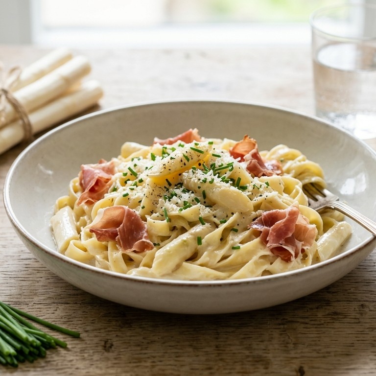 Tagliatelle met parmaham en asperges