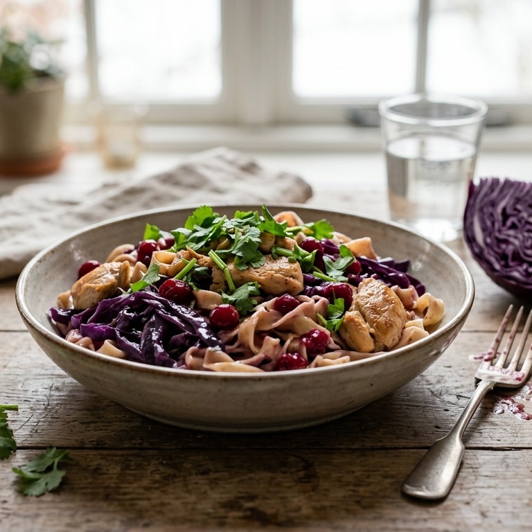 Tagliatelle met rode kool cranberry en kip