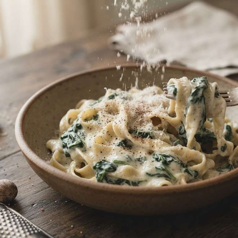 Tagliatelle met spinazie, mascarpone en parmezaanse kaas