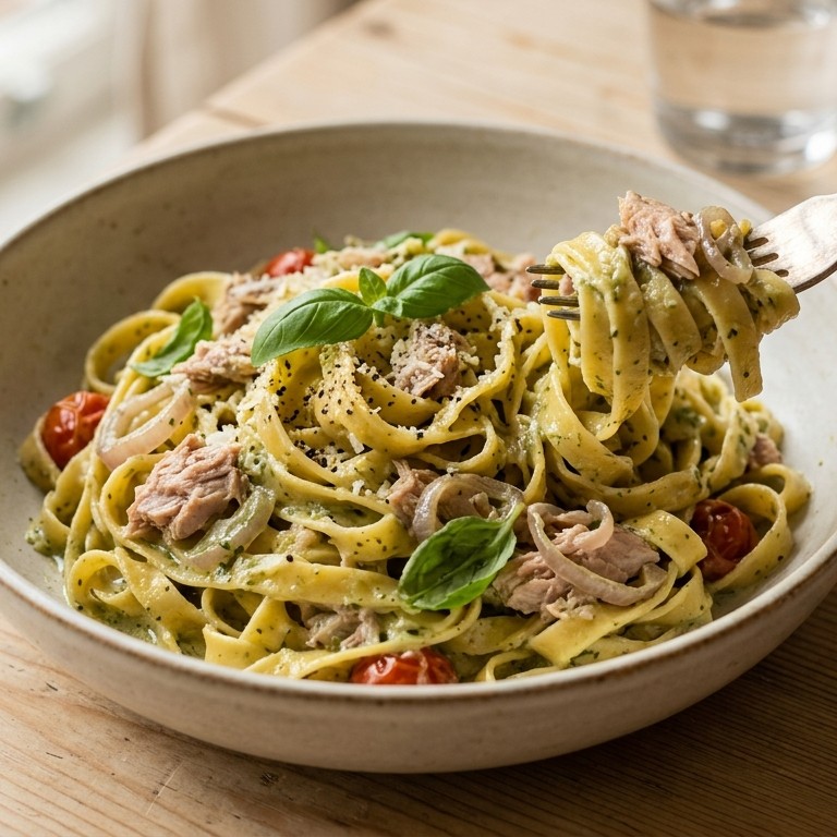 Tagliatelle met Tonijn en pesto